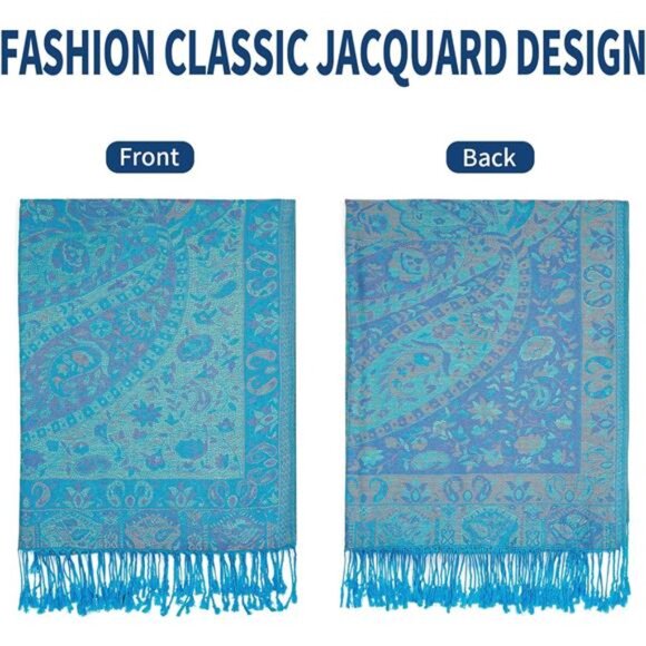 Paisley Pashmina Shawls  Wraps with Fringe Blue - Picture 4 of 4
